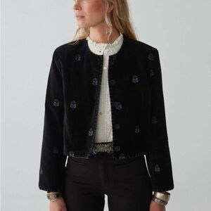 MAISON HOTEL Andy Black Velvet Embroidered Cropped Jacket size M NWOT